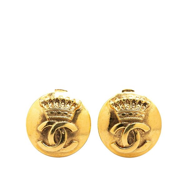 CHANEL Vintage Gold Logo Earrings - Picture 1 of 3